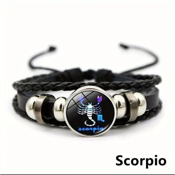Scorpio Bracelet Handwoven‎ Wax Rope and Leather Unisex - Picture 1 of 6